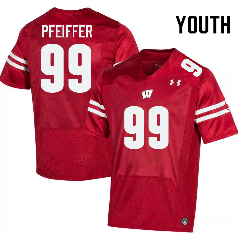 Youth #99 Cayson Pfeiffer Wisconsin Badgers College Football Jerseys Stitched-Red